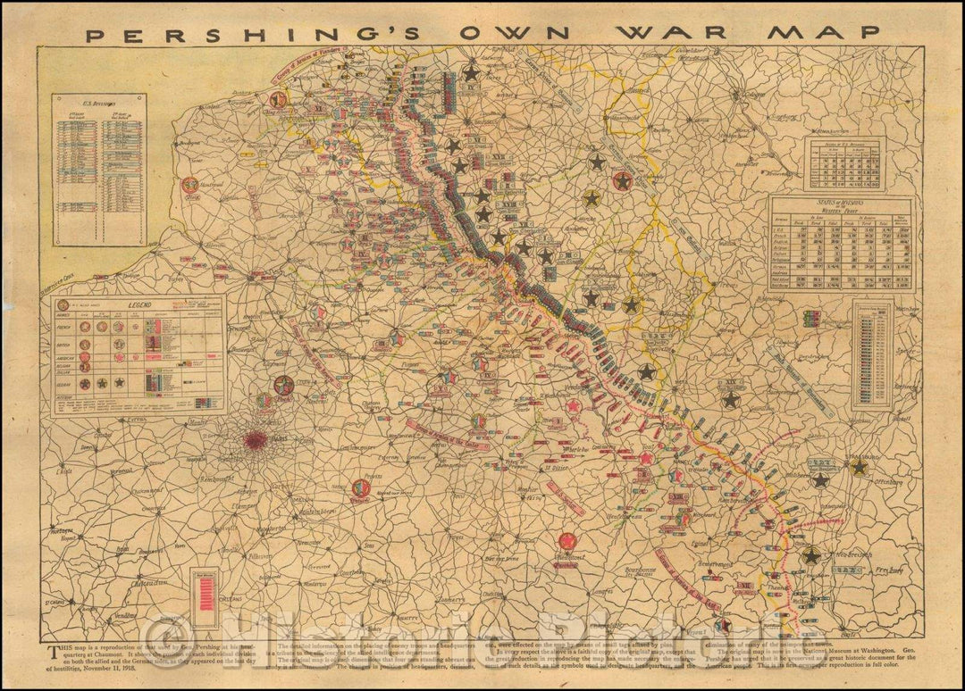 Historic Map - Pershing's Own War Map, 1918, Chicago Tribune - Vintage Wall Art