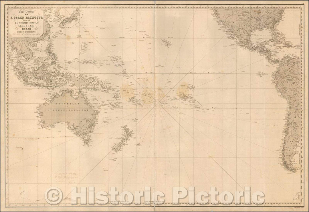 Historic Map - Carte Generale de L'Ocean Pacifique Dressee Par C.A. Vincendon Dumoulin, 1851, Aime Robiquet - Vintage Wall Art