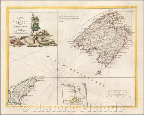 Historic Map - Isole di Majorca, D'Ivica e di Formentera Di Nuova Projezione/Map of the the Balearic Islands of Ibiza and Majorca, 1778, Antonio Zatta - Vintage Wall Art