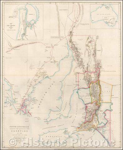 Historic Map - South Australia Shewing The Division Into Counties of the Settled Portions of the Province with the situation of Mines of Copper & Lead, 1846 - Vintage Wall Art