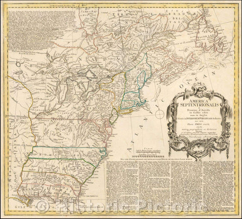 Historic Map - America Septentrionalis a Domino d'Anville in Galliis edita nunc in Anglia Coloniis in Interiorem Virginiam nec non Ohio curu, 1777 - Vintage Wall Art