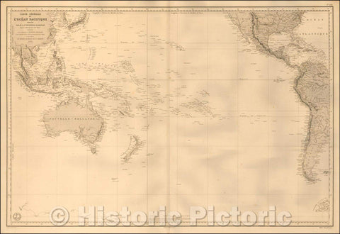Historic Map - Carte Generale de L'Ocean Pacifique Dressee Par Mr. C. A. Vincendon-Dumoulin/Showing Lake Torrens as an Inland Sea in South Australia, 1851 - Vintage Wall Art