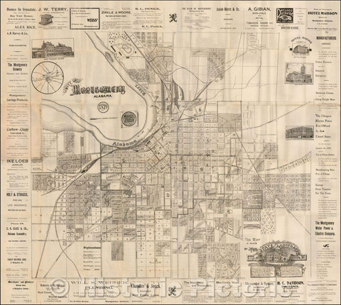 Historic Map - City of Montgomery Alabama, 1899, State Abstract Company - Vintage Wall Art