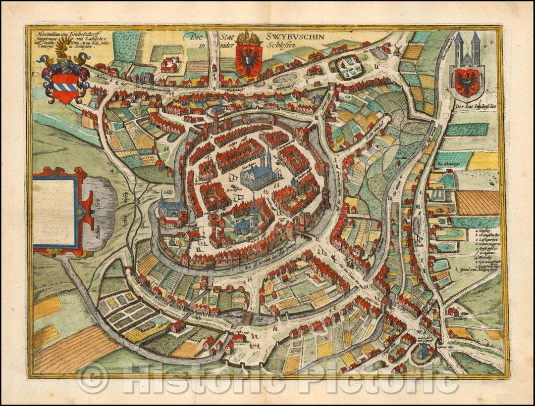 Historic Map - (Swiebodzin) Die Stat Swybuschin in Nider Schlesien/Braun & Hogenberg's Map of Swiebodzin, 1595, Georg Braun - Vintage Wall Art