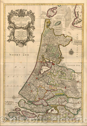 Historic Map - Le Comte De Hollande Dresse sur les Memoires les plus Nouveaux :: Holland, extends from Amsterdam in the south to Texel in the north, 1700 - Vintage Wall Art