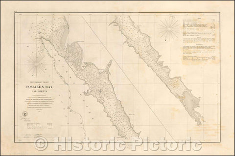 Historic Map - Preliminary Chart of Tomales Bay California, 1861, United States Coast Survey - Vintage Wall Art