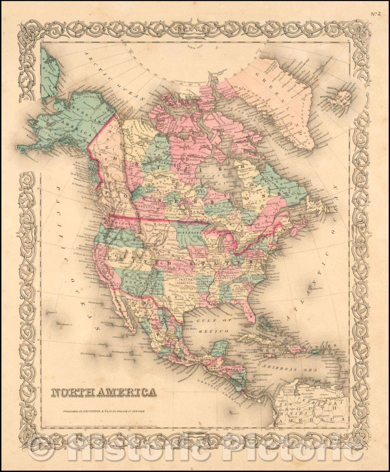 Historic Map - North America, 1856, Joseph Hutchins Colton - Vintage Wall Art