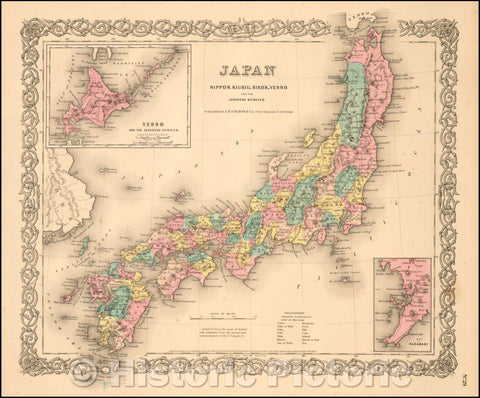 Historic Map - Colton's Japan Nippon, Kiusiu, Sikok,Yesso and the Japanese Kuriles, 1865, Joseph Hutchins Colton v2