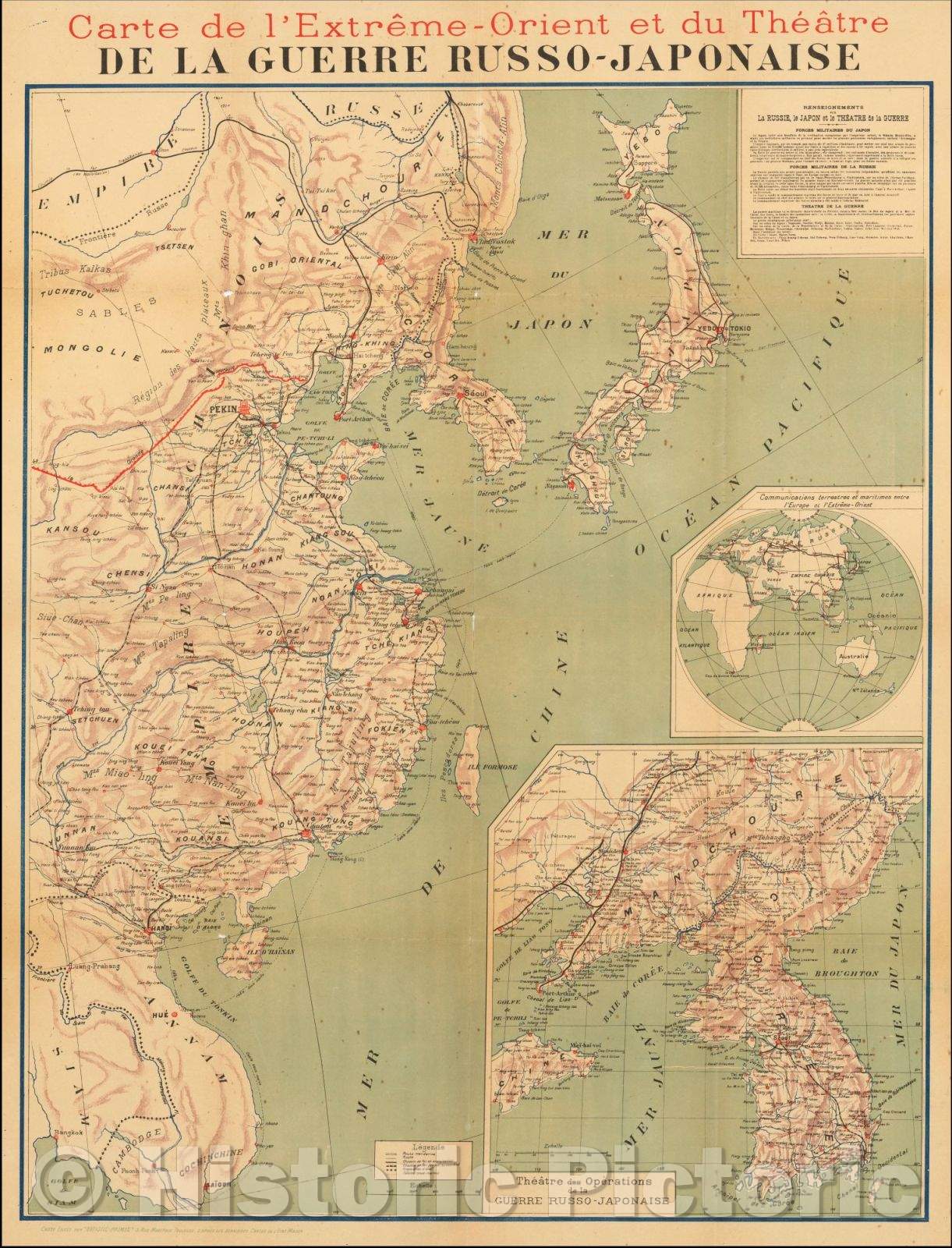 Historic Map - Carte de l'Extreme-Orient et du Theatre De La Guerre Russo-Japonaise/Map of the Theater of War during the Russo-Japanese War, 1904 - Vintage Wall Art