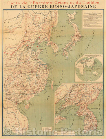 Historic Map - Carte de l'Extreme-Orient et du Theatre De La Guerre Russo-Japonaise/Map of the Theater of War during the Russo-Japanese War, 1904 - Vintage Wall Art