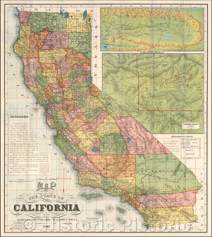 Historic Map - Map of the State of California, 1897, Punnett Brothers - Vintage Wall Art