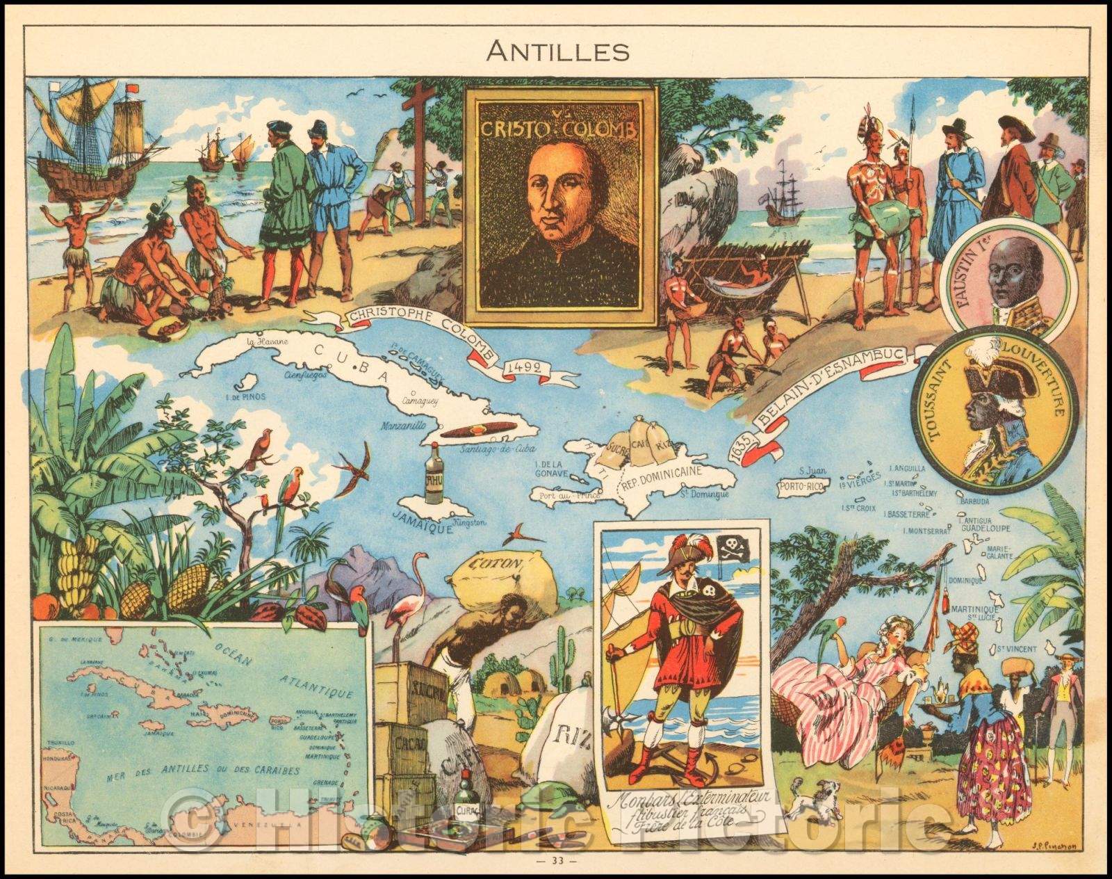 Historic Map - Antilles, 1950, Joseph Porphyre Pinchon - Vintage Wall ...