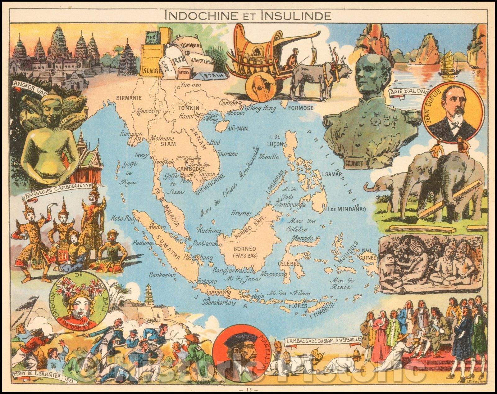 Historic Map - Indochine et Insulinde/Pictorial Map of Southeast Asia and the Philippines, 1950, Joseph Porphyre Pinchon - Vintage Wall Art