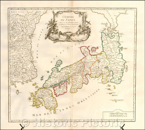 Historic Map - L'Empire du Japon divise en sept principales parties, et subdivisee en soixante et six Royaumes :: Japan and Korea, Sea of Korea, 1755 - Vintage Wall Art