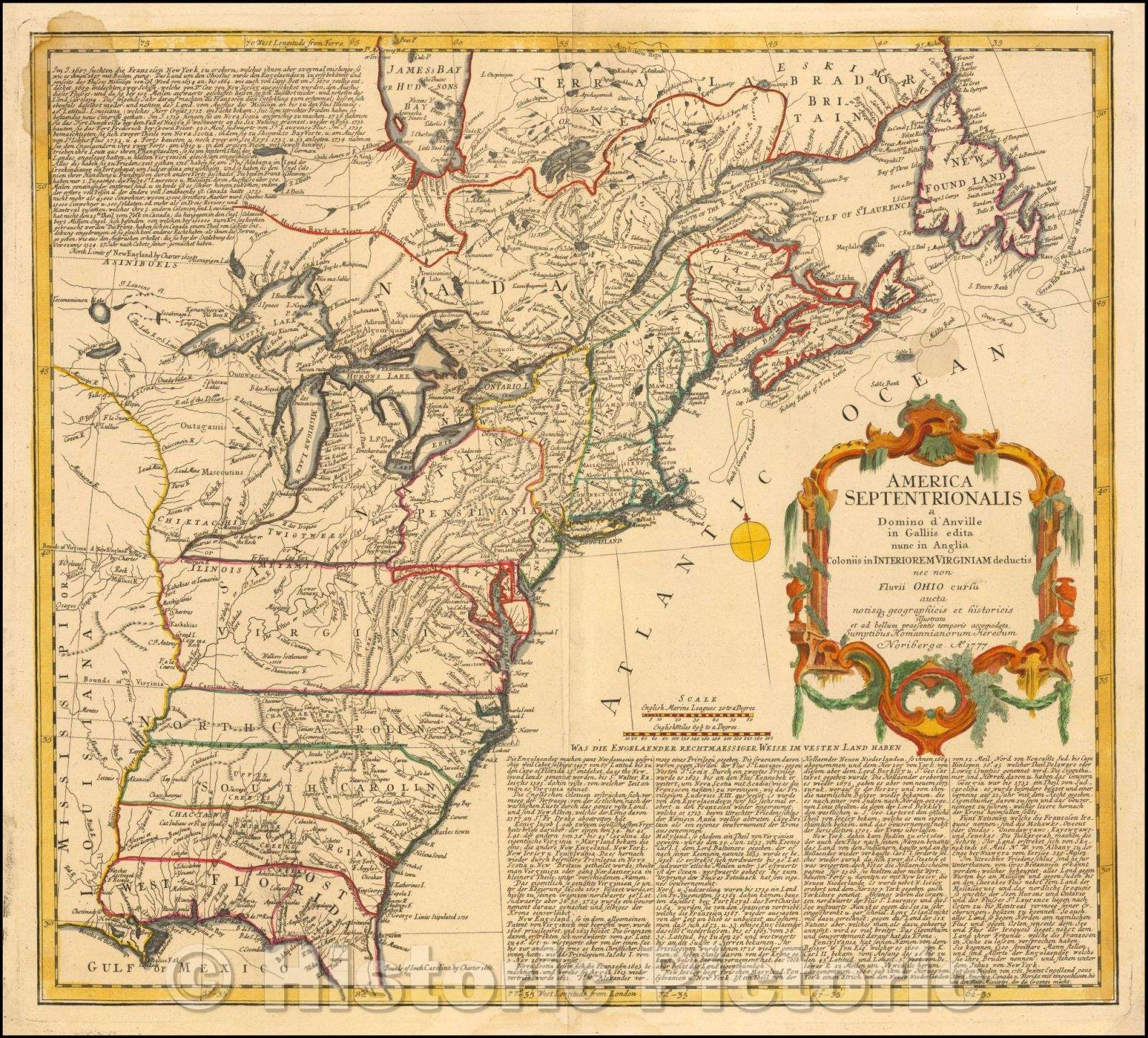 Historic Map - America Septentrionalis a Domino d'Anville in Galliis edita nunc in Anglia :: Lord d'Anville in North America with England Colonies, 1777 - Vintage Wall Art