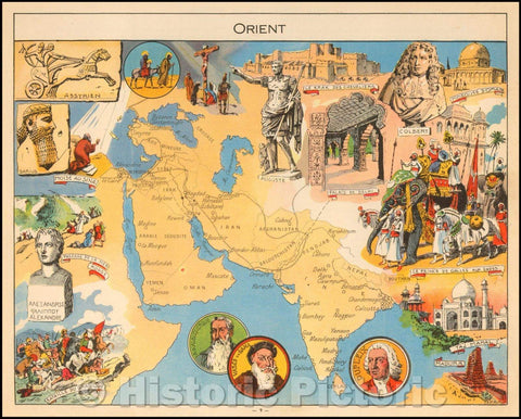 Historic Map - Arabian Peninsula, Persia, India, etc, 1950, Joseph Porphyre Pinchon - Vintage Wall Art