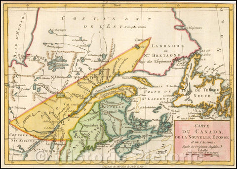 Historic Map - Carte du Canada, de la Nouvelle Ecosse, et de l'Acadie; d'apres les Origin :: Canada, Nova Scotia and New Brunswick, 1782 - Vintage Wall Art