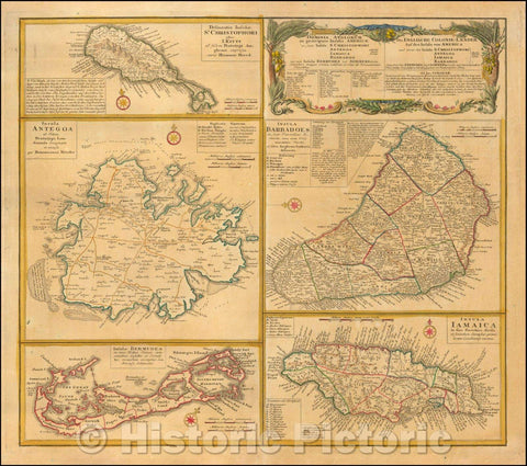 Historic Map - Bermuda, Jamaica St. Kitts, Antigua & Barbados Dominia Anglorum in praecipuis Insulis Americae ut sunt Insula S. Christopheri, Antegoa, 1745 v2