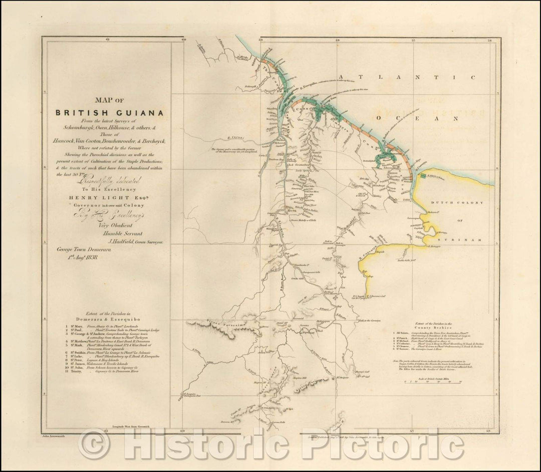 Historic Map - British Guiana, 1842 - Vintage Wall Art