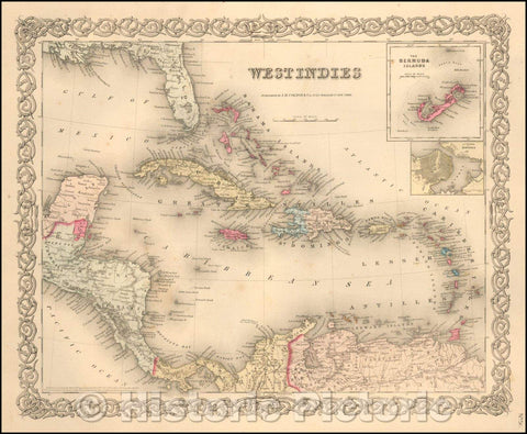 Historic Map - Colton's West Indies [Bermuda and Havana insets], 1856, Joseph Hutchins Colton - Vintage Wall Art