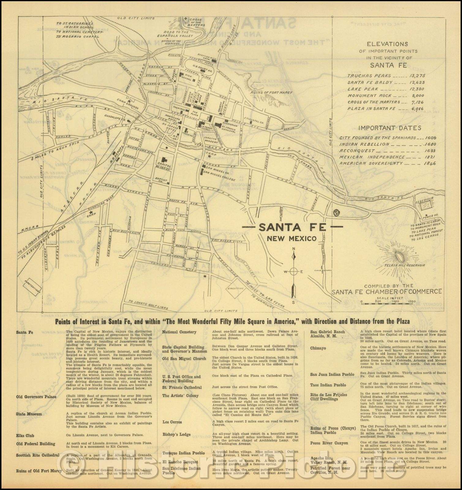 Historic Map - Santa Fe, New Mexico, 1925, Santa Fe Chamber of Commerce v2