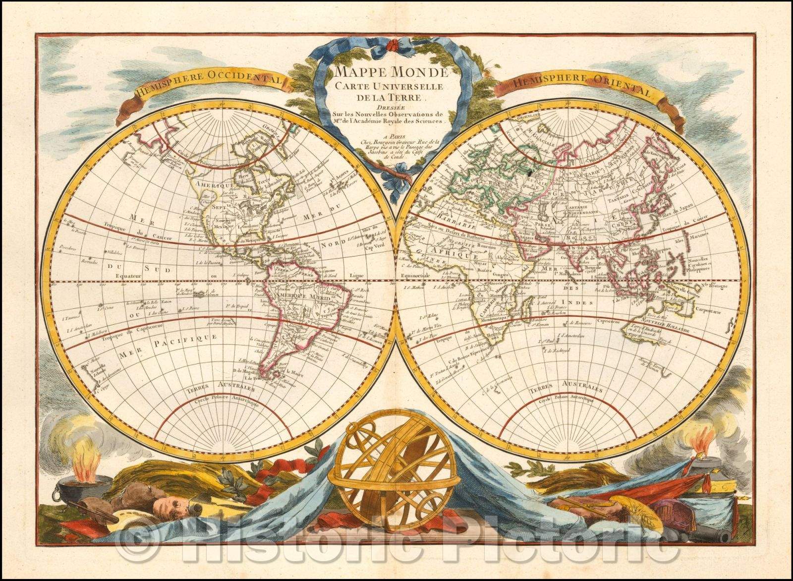 Historic Map - Mappe Monde Carte Universelle De La Terre Dressee Sure -  Historic Pictoric
