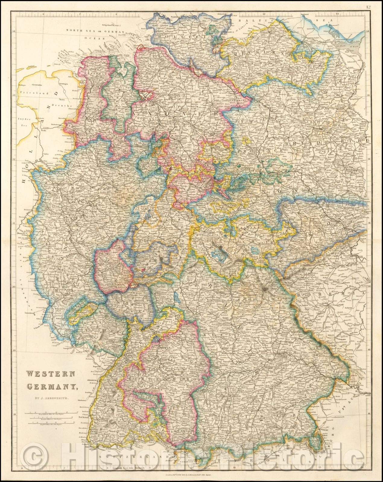 Historic Map - Western Germany, 1842, John Arrowsmith - Vintage Wall Art
