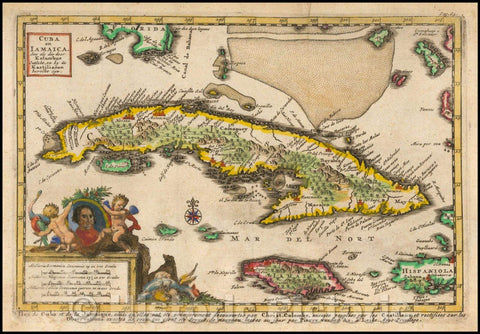 Historic Map - Cuba en Iamaica Soo als die door Koumbus Ontdekt/Map of Cuba, Florida, the Cayman Islands, Jamaica, Hispaniola, Bahamas, 1706 - Vintage Wall Art
