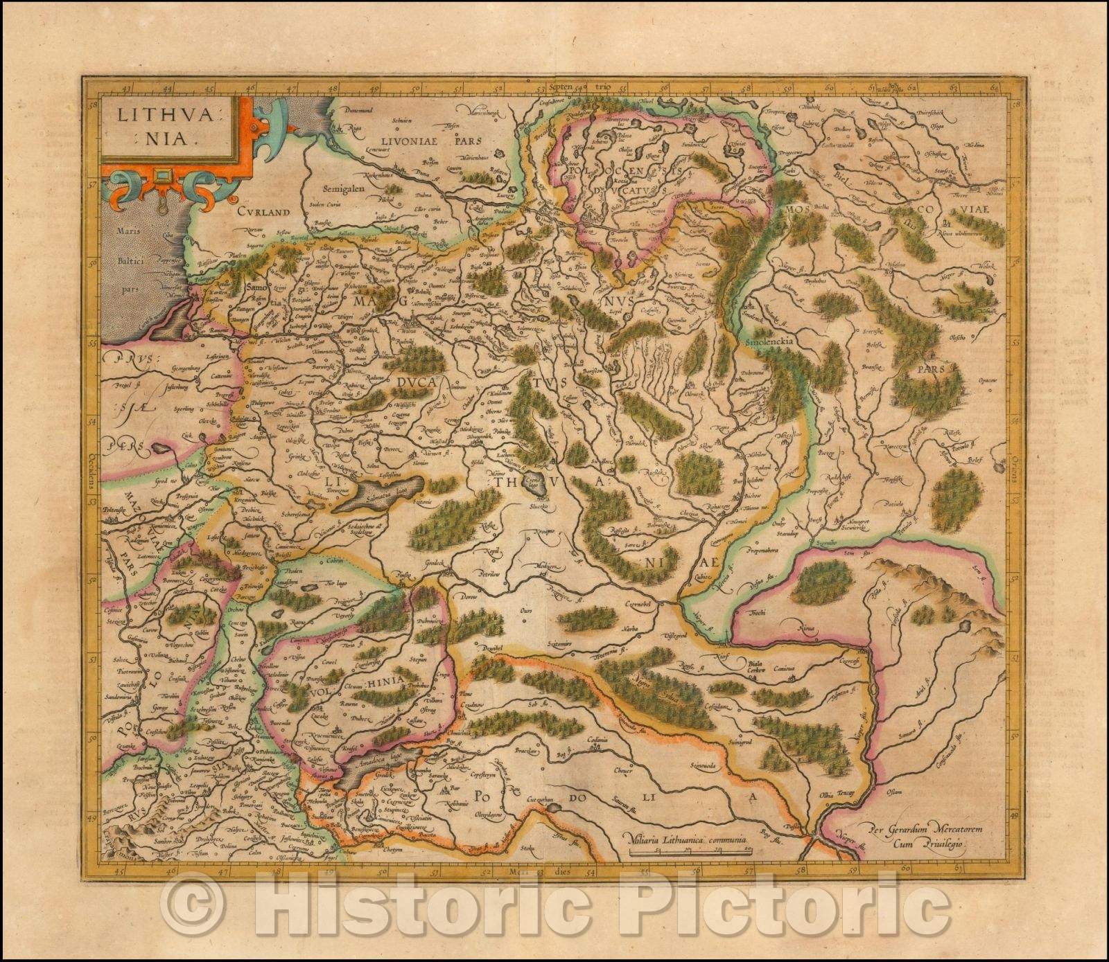 Historic Map - Lithuania, 1619, Rumold Mercator - Vintage Wall Art