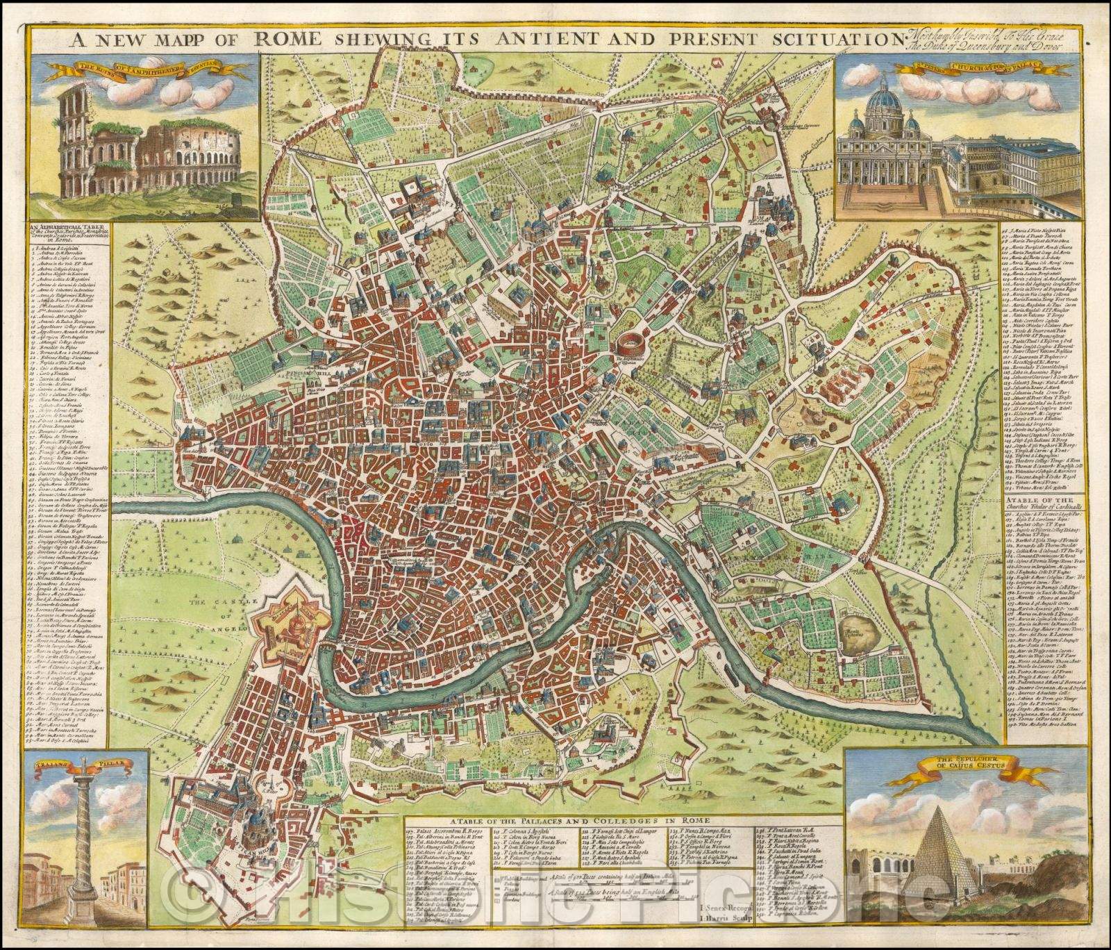 Historic Map - A New Mapp of Rome Shewing Its Antient And Present Scit ...