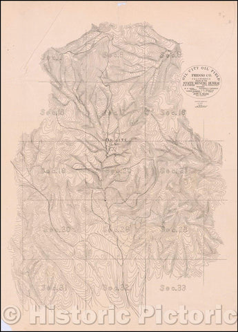 Historic Map - Oil City Oil Field Fresno, Co. California. Issued, 1899, California State Mining Bureau - Vintage Wall Art