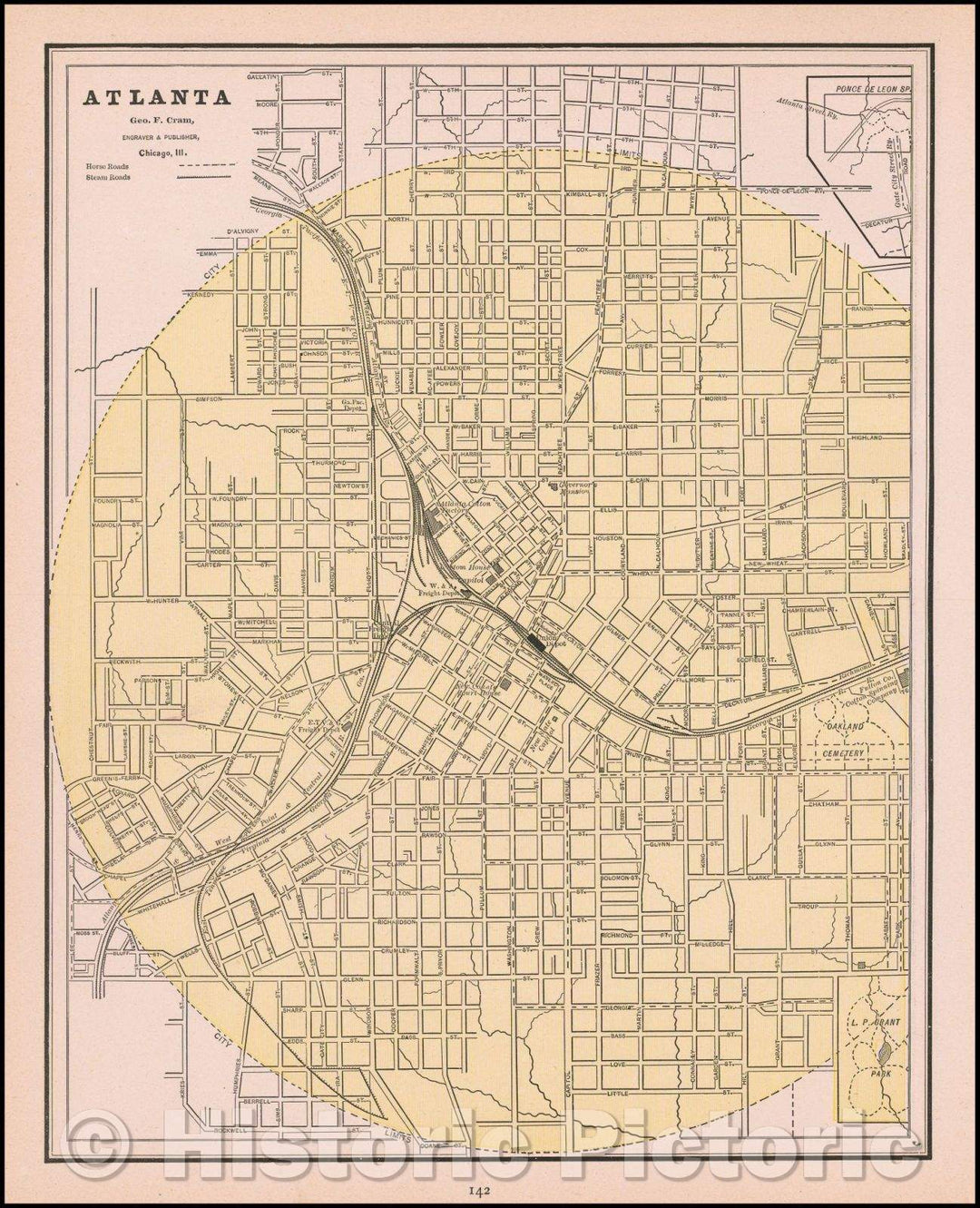 Historic Map - Atlanta, 1892, George F. Cram - Vintage Wall Art