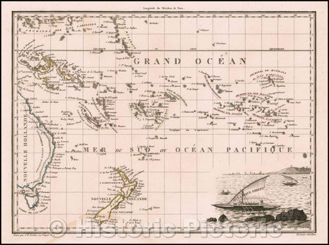 Historic Map - Oceanique Oriente. :: Eastern Pacific, Carolines and Eastern Australia and Tasmania to the Marquises, including all of New Zealand, 1812 - Vintage Wall Art