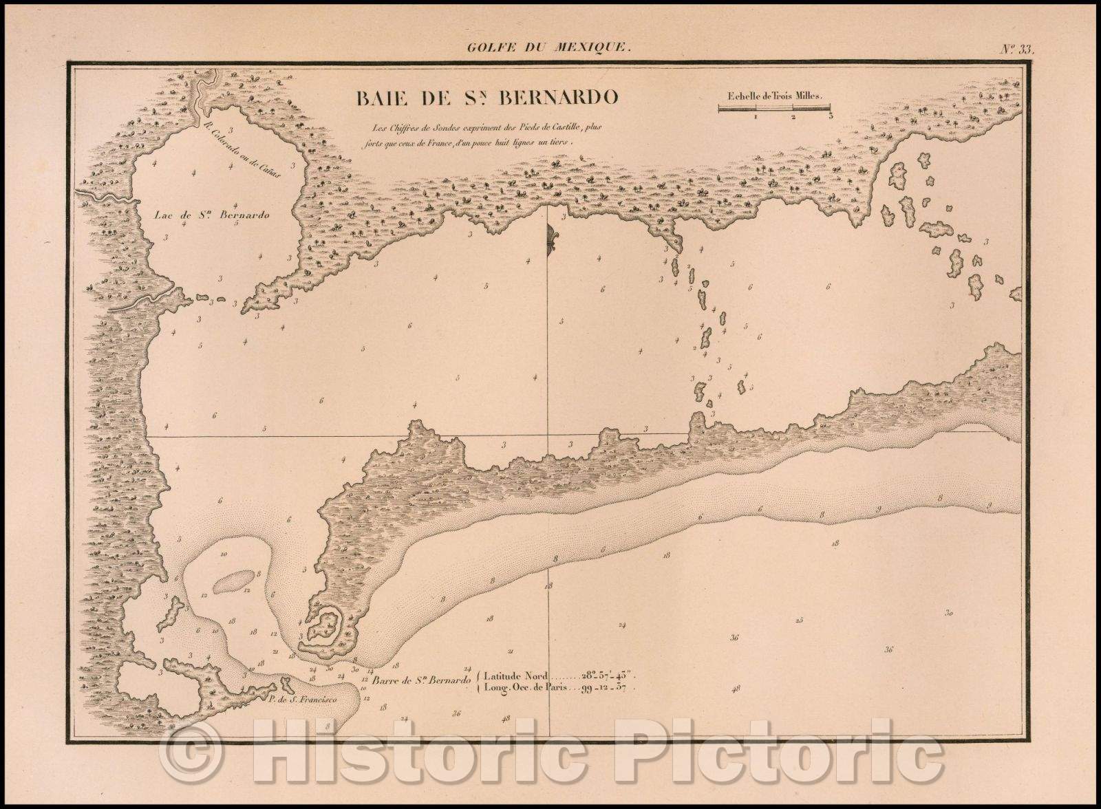 Historic Map - Matagorda Bay Bahia De S. Bernardo, 1820, Depot de la Marine - Vintage Wall Art