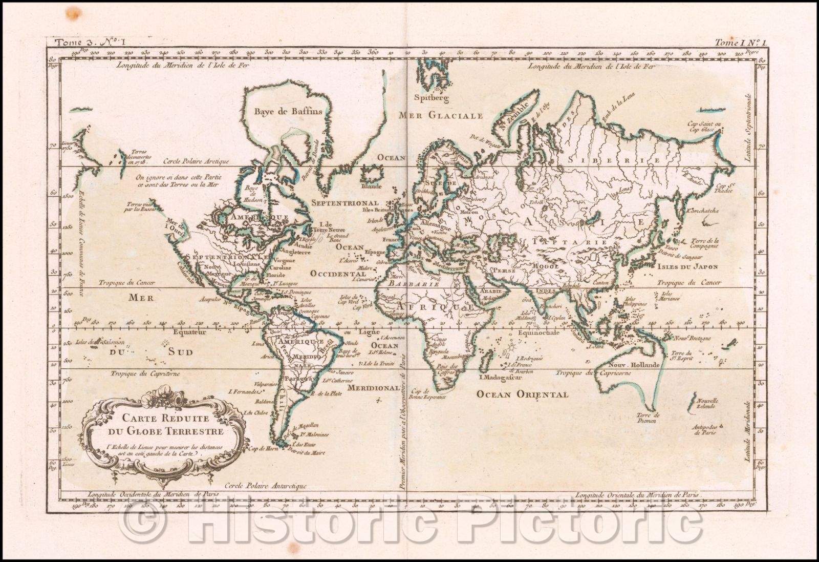 Historic Map - Carte Reduite Du Globe Terrestre, 1764, Jacques Nicolas Bellin v1