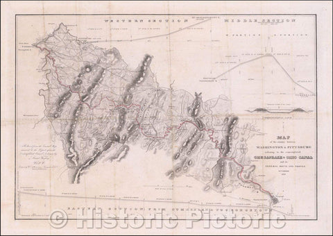 Historic Map - Map of the Country between Washington & Pittsburg refering to the contemplated Chesapeake & Ohio Canal, 1826, United States War Dept. - Vintage Wall Art