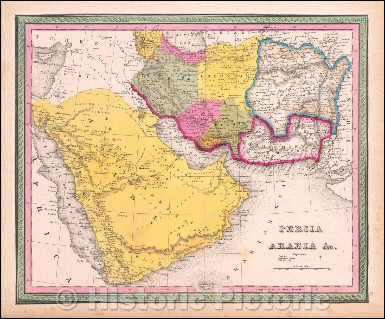 Historic Map - Persia Arabia, 1847, Samuel Augustus Mitchell - Vintage Wall Art