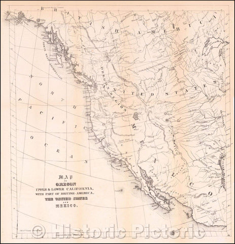 Historic Map - Map of Oregon Upper & Lower California, with part of British-America, The United States and Mexico, 1846, Thomas Sinclair - Vintage Wall Art
