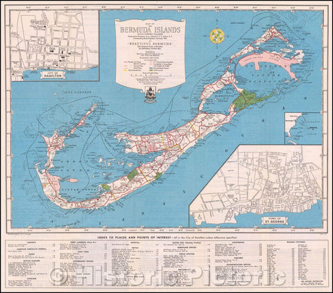 Historic Map - Map of Bermuda Islands Alias Somers Islands Prepared, 1945, - Vintage Wall Art