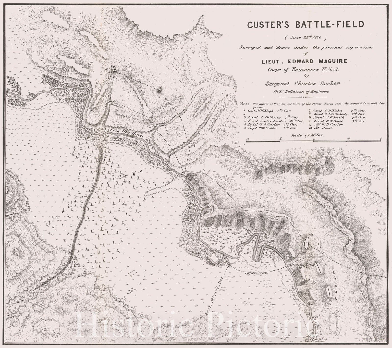 Historic Map - Custer's Battle-Field (June 25th, 1876) Surveyed and, 1876, U.S. Army Corps of Engineers v2