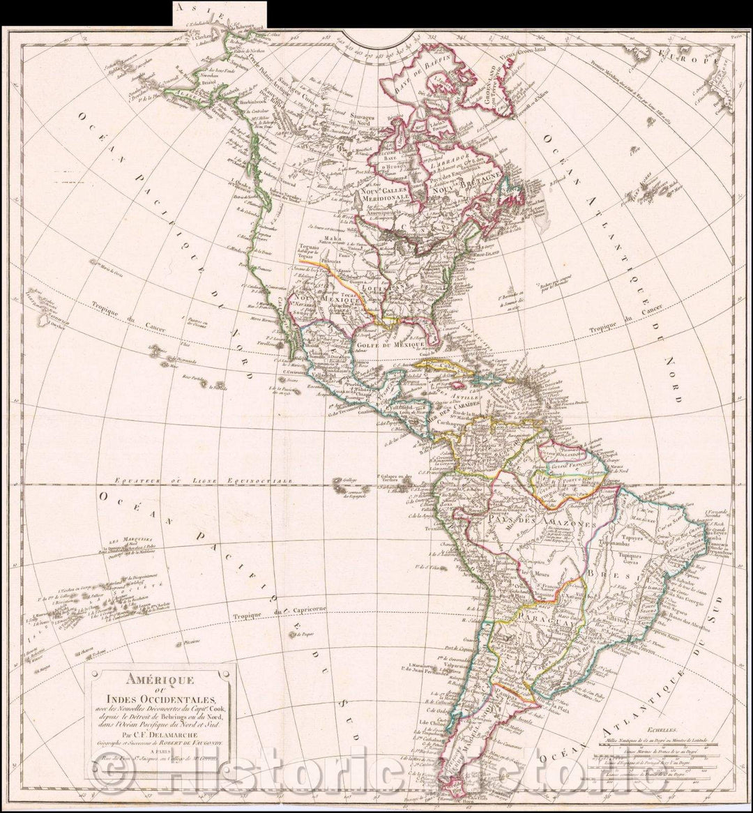 Historic Map - Amerique ou Indes Occidentales avec les Nouvelles Decouvertes du Capite. Cook, l'Ocean Pacifique, 1812 - Vintage Wall Art