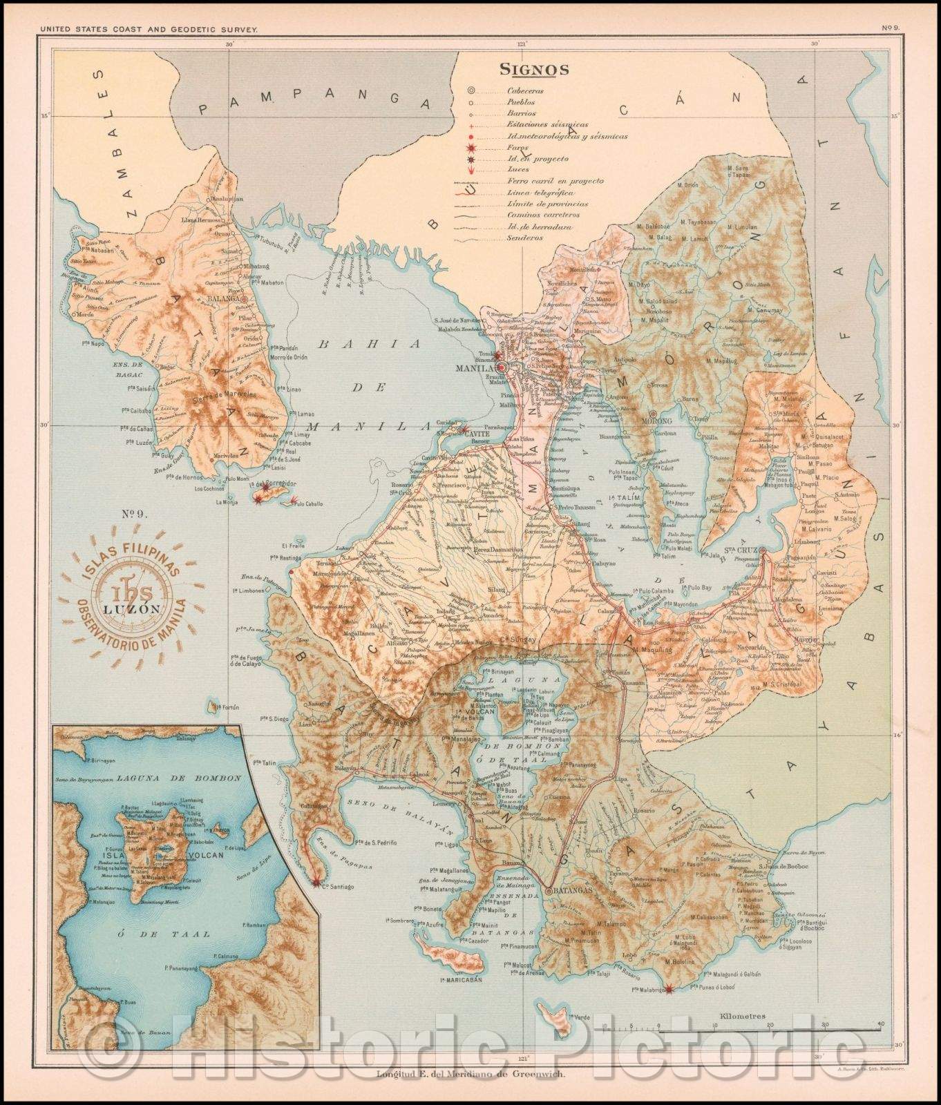 Historic Map - Luzon, at the northern end of the Philippines, 1899, Ho ...