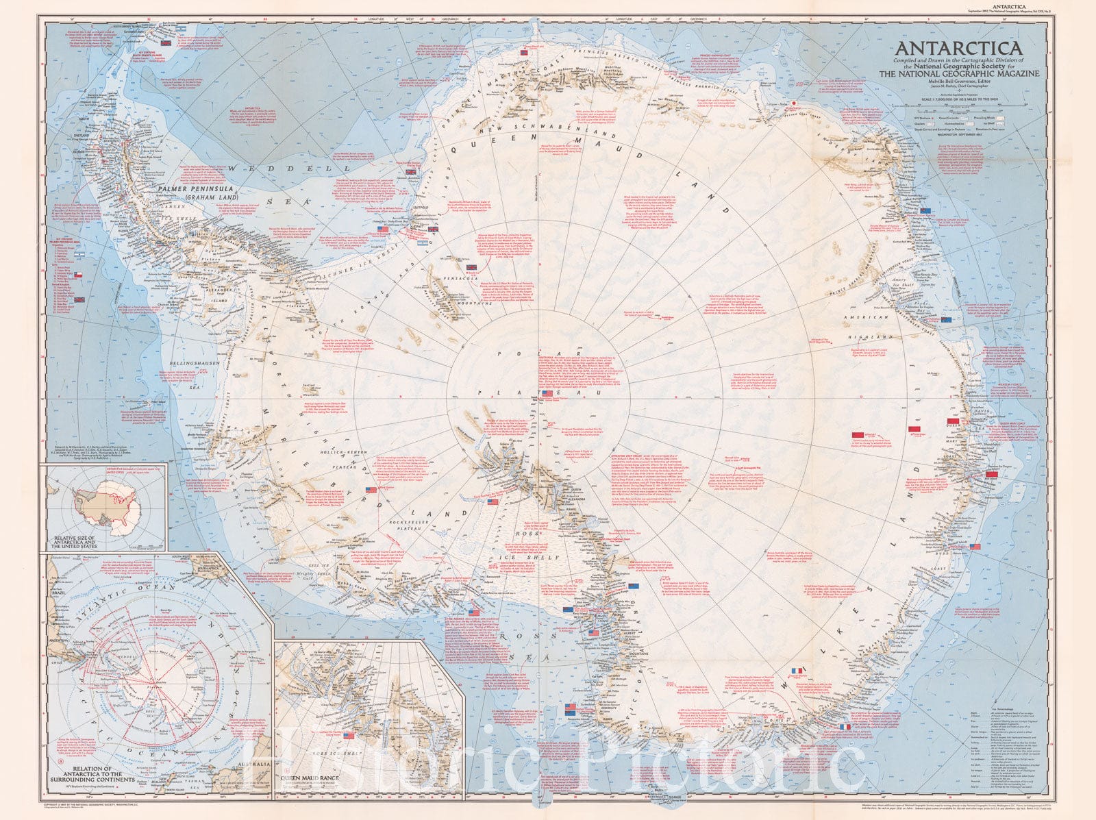 Historic Map - Antarctica, 1957, National Geographic Society - Vintage Wall Art