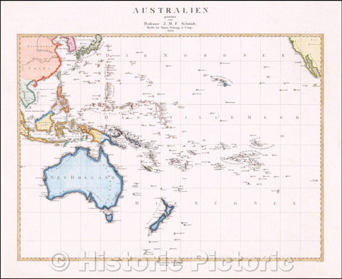 Historic Map - Australien gezeichnet vom Professor J.M.F. Schmidt/Australia drawn by Professor J.M.F. Schmidt, 1820, 1820, Simon Schropp et Comp: - Vintage Wall Art