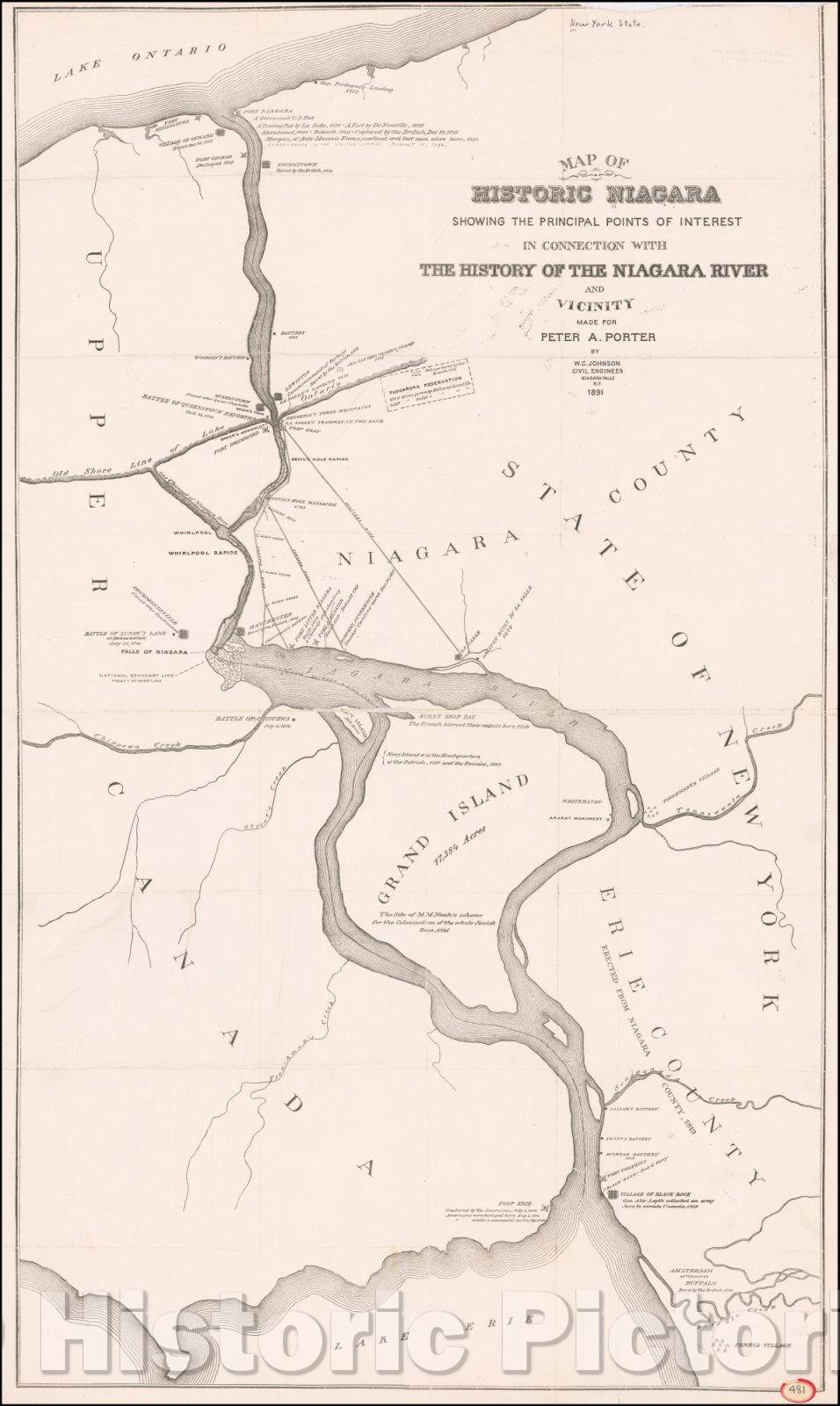 Historic Map - Map of Historic Niagara Showing the Principal Points of Interest in Connection with the History of the Niagara River and Vicinity, 1891 - Vintage Wall Art