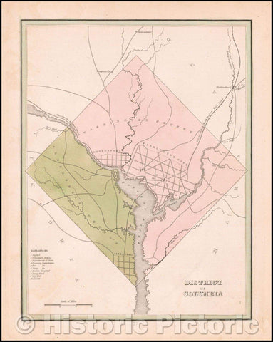 Historic Map - District of Columbia, 1835, Thomas Gamaliel Bradford - Vintage Wall Art