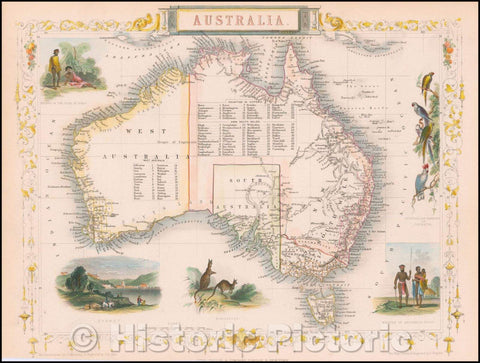 Historic Map - Australia, 1851, John Tallis - Vintage Wall Art