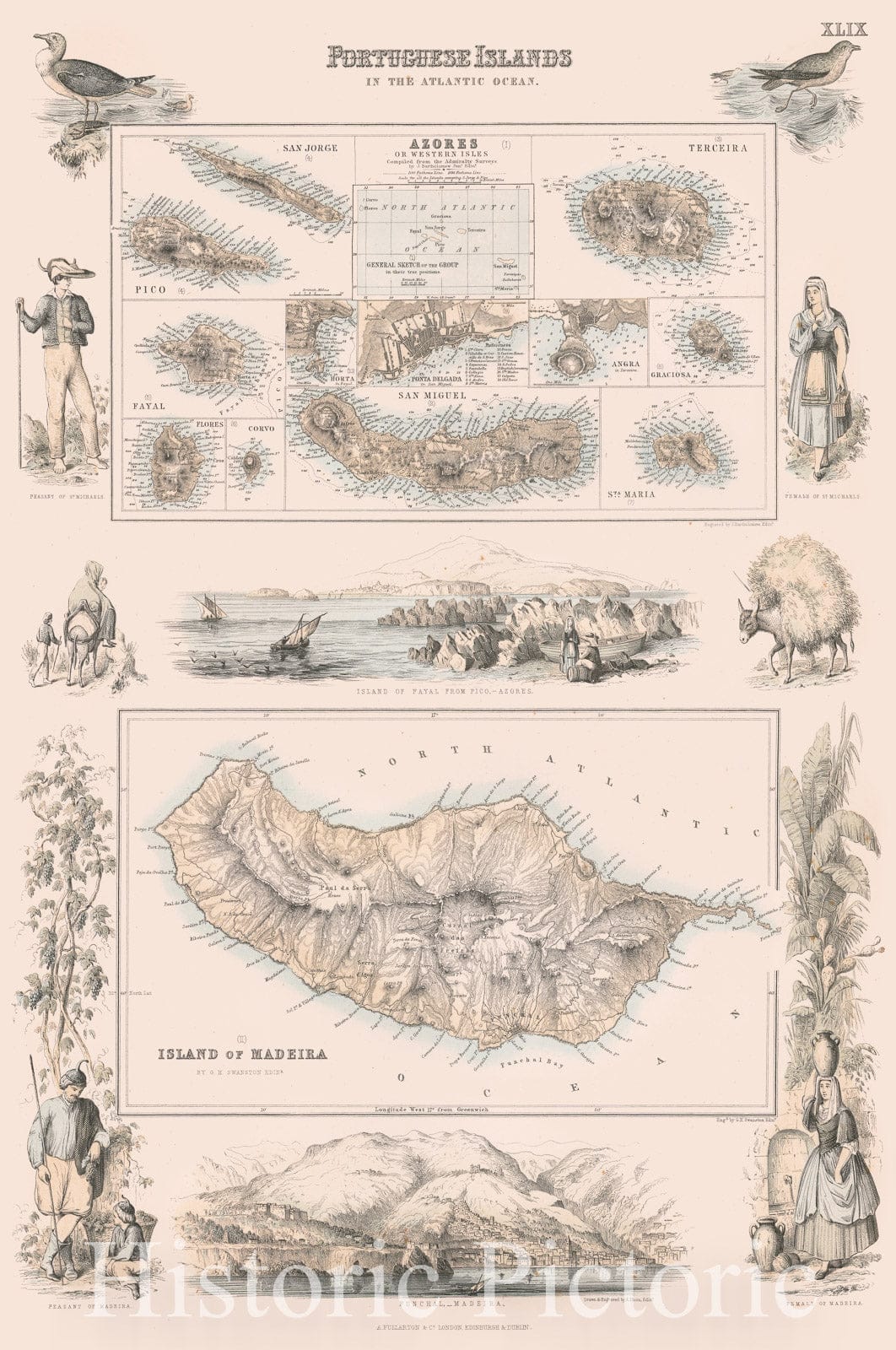 Historic Map - Azores and Madeira, Portuguese Possessions in the Atlantic, 1865, Archibald Fullarton & Co. - Vintage Wall Art