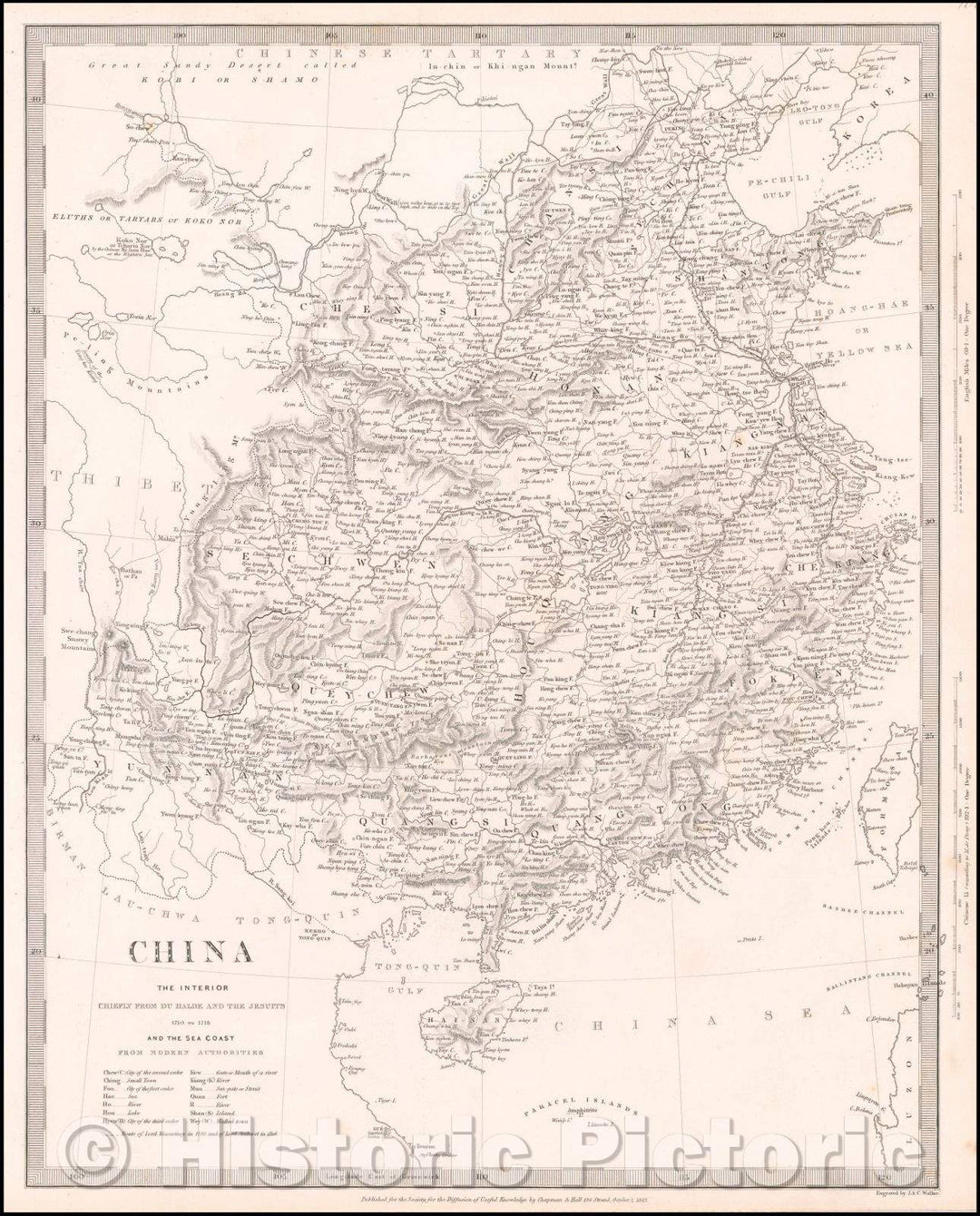 Historic Map - China. The Interior. Chiefly From Du Halde and The Jesuits 1710 to 1718, 1843, SDUK - Vintage Wall Art
