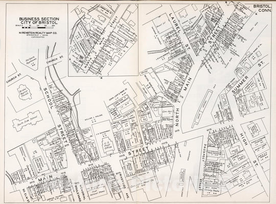 Historic Map : Business Section, City of Bristol (Connecticut)., 1946, Vintage Wall Decor